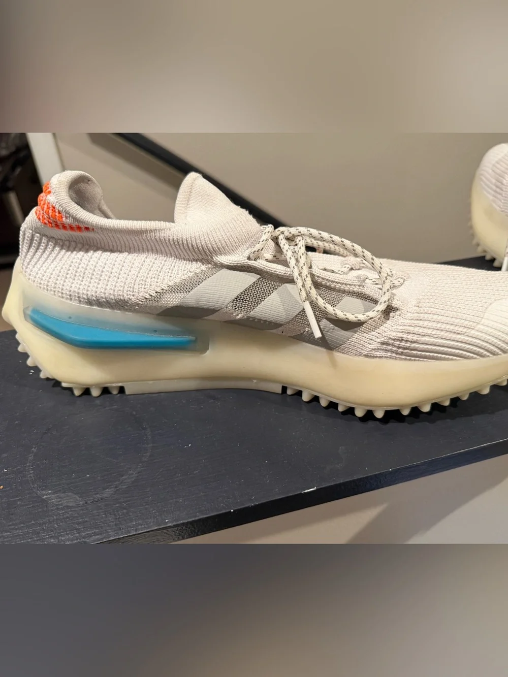 adidas Cream Knit Runner with Blue & Orange Accents